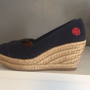 Tory Burch navy wedge sandals size 7